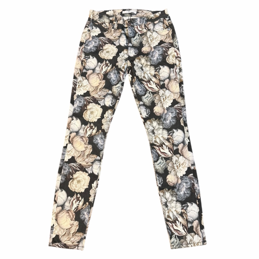 7 For All Mankind Floral Skinny Jeans - Cream, Gray, Black -‎ Sz 25